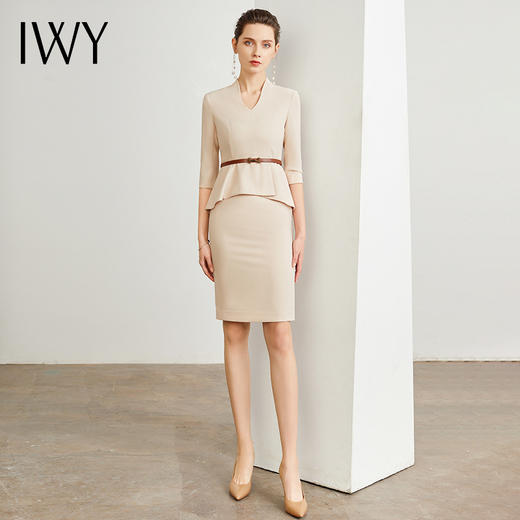 IWY/高端杏色职业西装套裙女商务干练工作服时尚修身包臀气质名媛正装Q195 商品图1