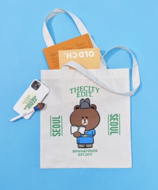 韩国 可爱 Line Friends棕色城市版首尔环保袋（M）JPY带授权招加盟代理 商品图0