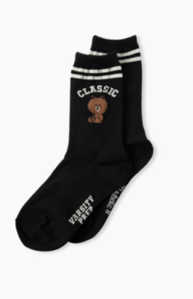 韩国 可爱 Line Friends 布朗大学经典黑色中筒袜JPY带授权招加盟代理