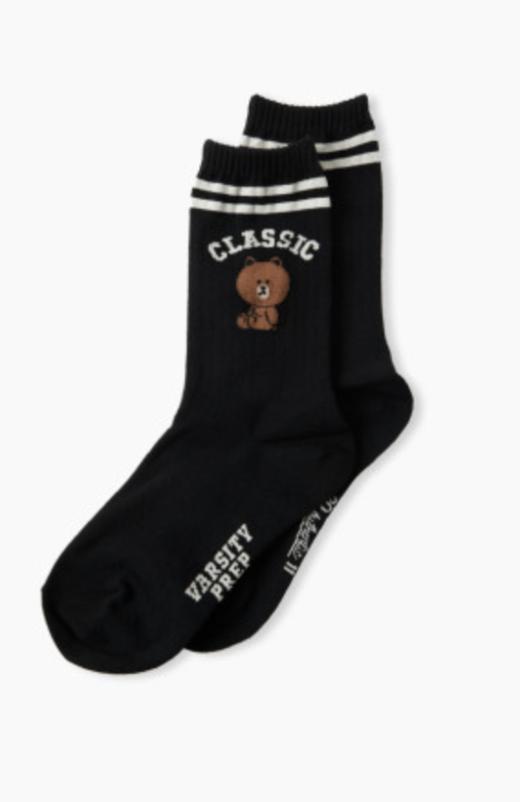 韩国 可爱 Line Friends 布朗大学经典黑色中筒袜JPY带授权招加盟代理 商品图0