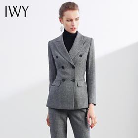 IWY/人字纹羊毛灰色商务职业西装套装女职场女神时尚气质女神修身百搭通勤工作服CP1154