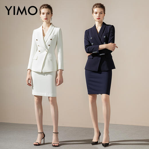 IWY/通勤白色商务西服套裙女职业装套装修身双排扣时尚气质名媛英伦风CS1150 商品图4