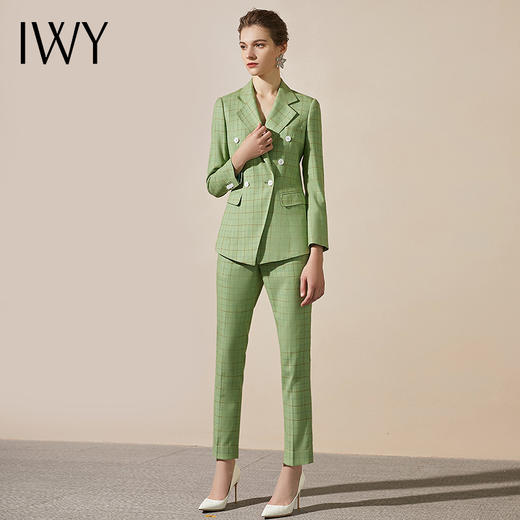 IWY/高端职业套装女时尚绿色西装套裤商务主持人西服女正装203144C1+203144P1 商品图4
