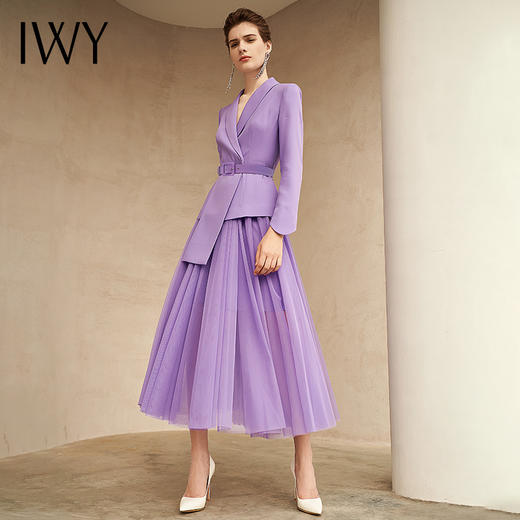 IWY/紫色职业装西服套装韩版修身中长款西装纱裙套装211004C1+S2 商品图0