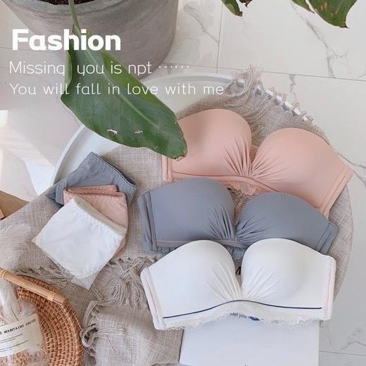 白色少女日系无肩带无钢圈调整型小胸聚拢性感内衣蕾丝套装文胸罩 商品图3