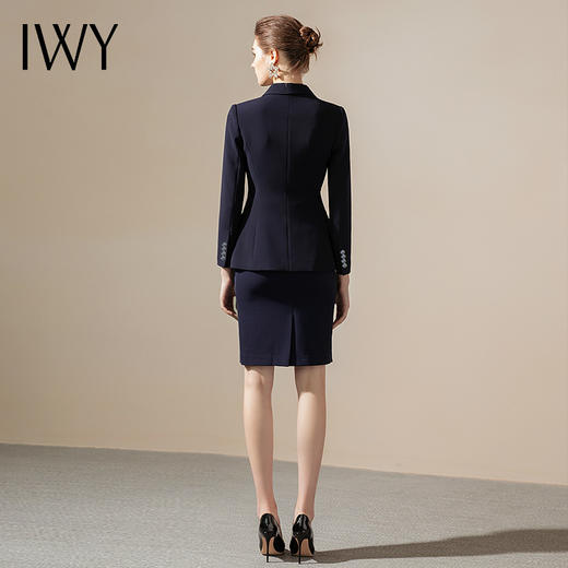 【上衣仅剩S码】IWY/藏蓝色西服西装套裙女时尚修身包臀气质名媛商务职业主持人工作服CS1150 商品图3