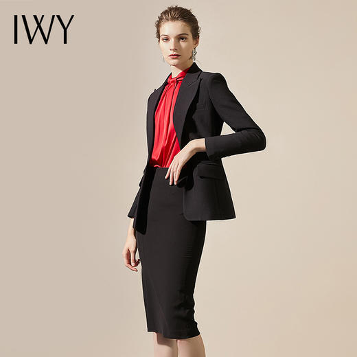 IWY/黑色时尚简约西装套装修身气质名媛商务职业正装套裙女上班工作服C345+203100B1+193078S2 商品图1