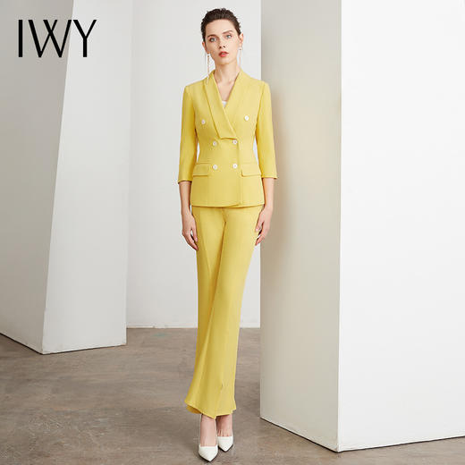IWY/黄色高端小西装套装女修身气质商务职业装英伦风通勤休闲面试正装C10223+P30223 商品图1