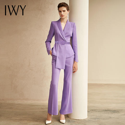 IWY/时尚紫色西服女微喇裤套装气质高端收腰绑带西装211004C1+P3 商品图1