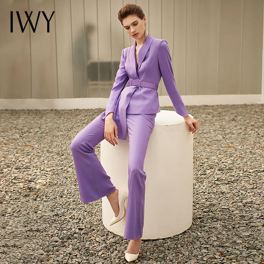 IWY/时尚紫色西服女微喇裤套装气质高端收腰绑带西装211004C1+P3 商品图0
