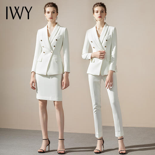 IWY/通勤白色商务西服套裙女职业装套装修身双排扣时尚气质名媛英伦风CS1150 商品图2