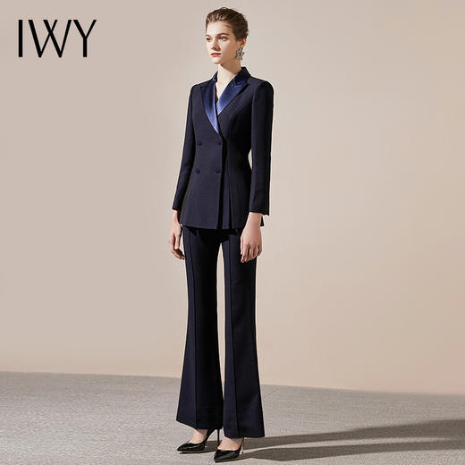 IWY/藏青色高端商务西装领西服套装女时尚修身微喇裤气质女神职业正装211027C1+P3 商品图4