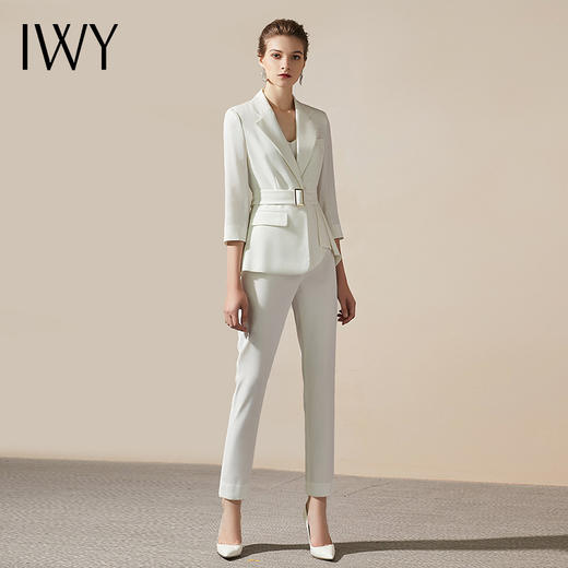 IWY/白色系带收腰西服西服套装女时尚修身气质女神范职业商务通勤正装C304+P305 商品图1