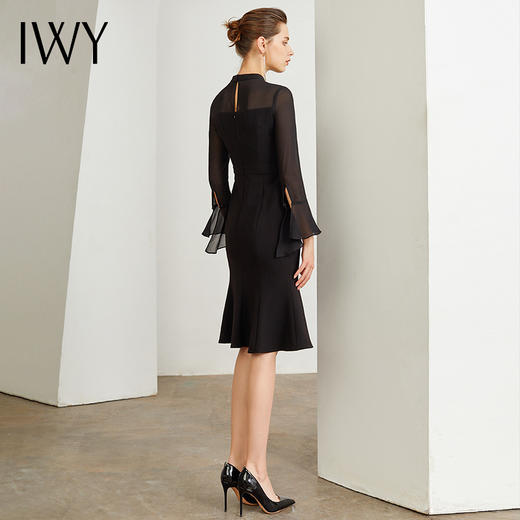 IWY/黑色时尚连衣裙女时尚修身喇叭裙修身显瘦包臀鱼尾气质OL职业长裙Q47 商品图4