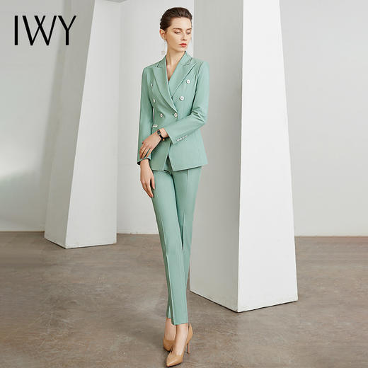 IWY/时尚绿色西服套装女职业修身显瘦气质女神商务上班族通勤面试正装C10335+P10325 商品图4