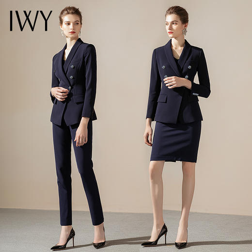 【上衣仅剩S码】IWY/藏蓝色西服西装套裙女时尚修身包臀气质名媛商务职业主持人工作服CS1150 商品图2