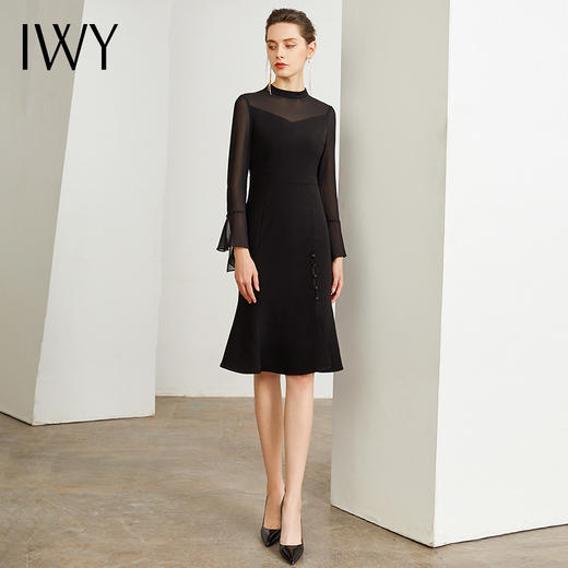 IWY/黑色时尚连衣裙女时尚修身喇叭裙修身显瘦包臀鱼尾气质OL职业长裙Q47 商品图2