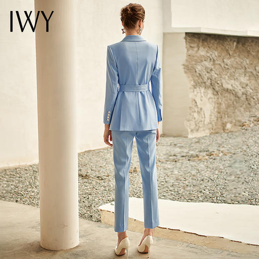 IWY/高端时尚总裁蓝色西装套装气质洋气戗驳领西服商务正装套裤211012C1+P1 商品图3