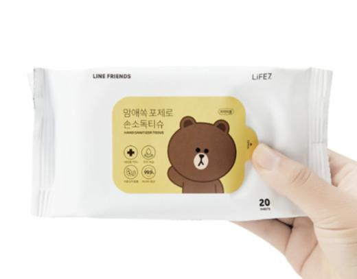 韩国 可爱 Line Friends布朗手消毒湿纸巾（20EA）JPY带授权招加盟代理 商品图0