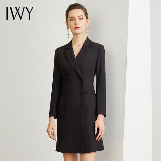 IWY/女总裁范黑色连衣裙女时尚双排扣系带气质女神商务职业通勤工作服Q13096 商品图3