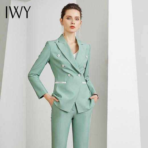 IWY/时尚绿色西服套装女职业修身显瘦气质女神商务上班族通勤面试正装C10335+P10325 商品图0