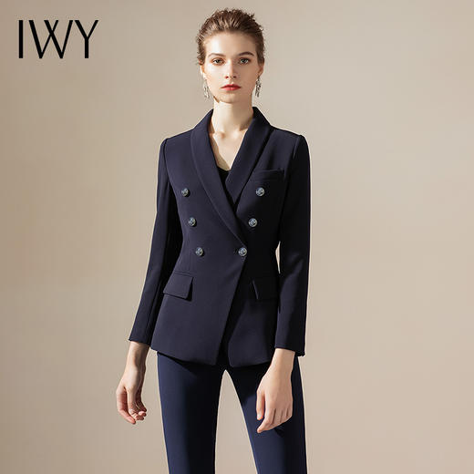 IWY/藏蓝色职业装西服西装套装女时尚双排扣修身气质女神商务干练正装CP1150 商品图0