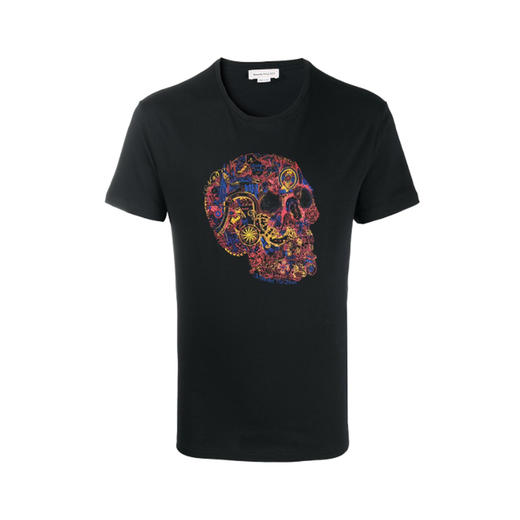 ALEXANDER MCQUEEN 麦昆 男士短T恤 黑色 彩色骷髅头印花 649873 QQZ53 0901 商品图0