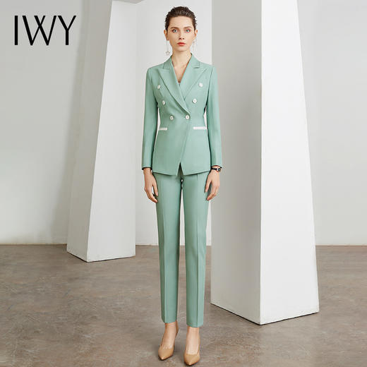 IWY/时尚绿色西服套装女职业修身显瘦气质女神商务上班族通勤面试正装C10335+P10325 商品图2