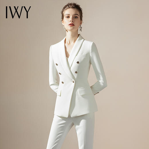 IWY/白色典雅西服西装套装女时尚修身双排扣气质名媛职业商务通勤正装CP1150 商品图2