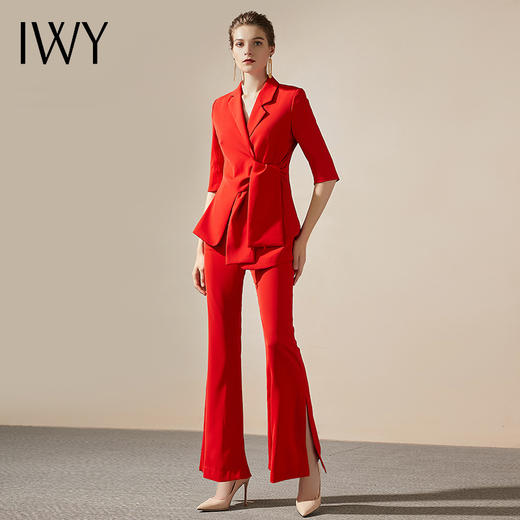 IWY/红色设计感绑带西服西装外套装女时尚气质名媛正式主持人宴会正装CP9239 商品图1