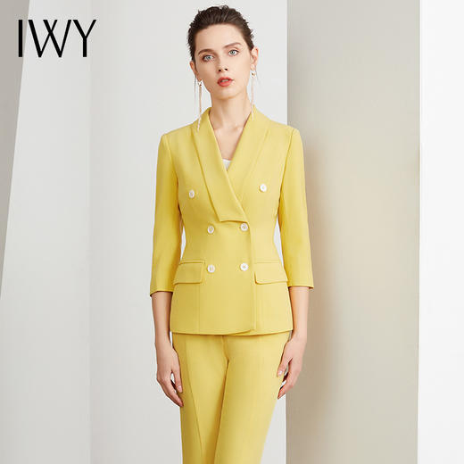 IWY/黄色高端小西装套装女修身气质商务职业装英伦风通勤休闲面试正装C10223+P30223 商品图2