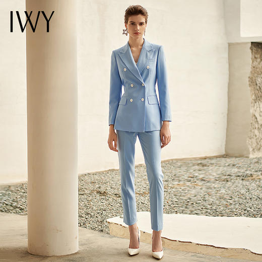 IWY/高端时尚总裁蓝色西装套装气质洋气戗驳领西服商务正装套裤211012C1+P1 商品图2