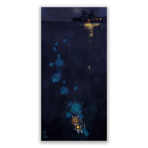 泡面猫丨坠入深海插画 商品图0