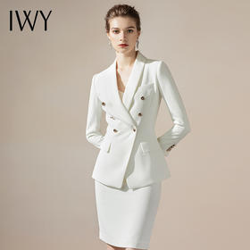 IWY/通勤白色商务西服套裙女职业装套装修身双排扣时尚气质名媛英伦风CS1150