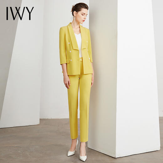 IWY/正装套装修身显瘦英伦风职业装黄色气质时尚高端总裁西装OL工作服CP10223 商品图1