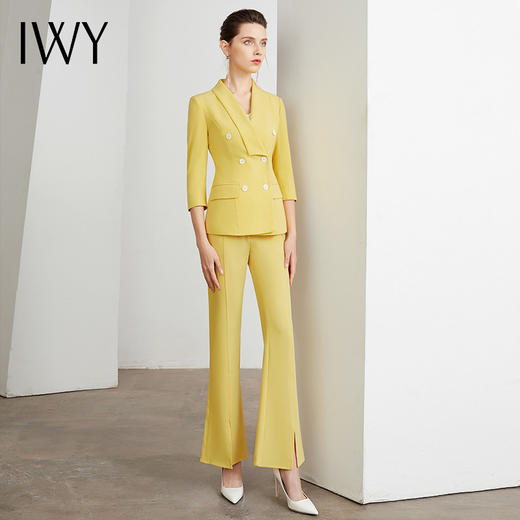 IWY/黄色高端小西装套装女修身气质商务职业装英伦风通勤休闲面试正装C10223+P30223 商品图4