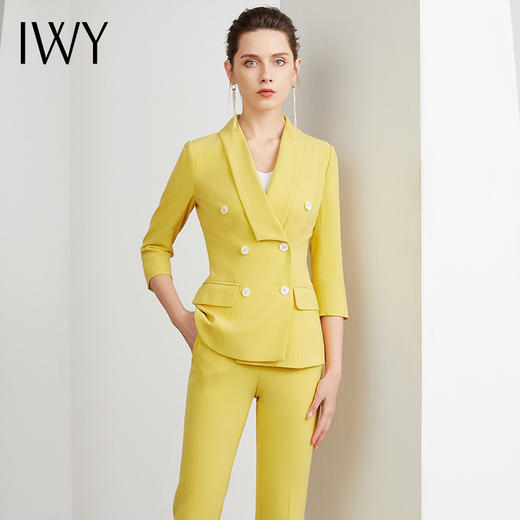 IWY/正装套装修身显瘦英伦风职业装黄色气质时尚高端总裁西装OL工作服CP10223 商品图2