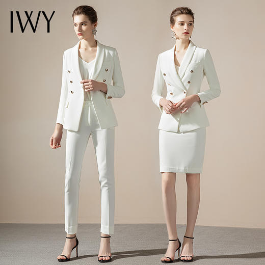 IWY/白色典雅西服西装套装女时尚修身双排扣气质名媛职业商务通勤正装CP1150 商品图1