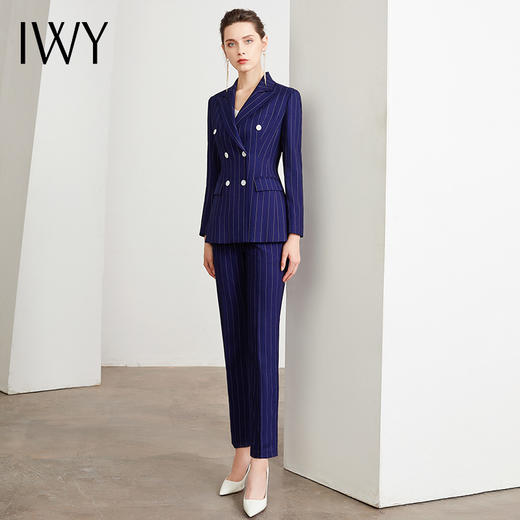 IWY/藏青色条纹西装套装女时尚双排扣职业装商务工作服上班正装CP871 商品图1