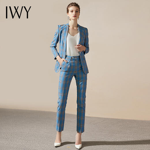 IWY/职业装西装套装女西裤修身蓝色西服高端气质时尚OL正装203185C1+203185P1 商品图4