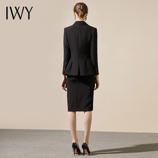 IWY/黑色时尚简约西装套装修身气质名媛商务职业正装套裙女上班工作服C345+203100B1+193078S2 商品图3