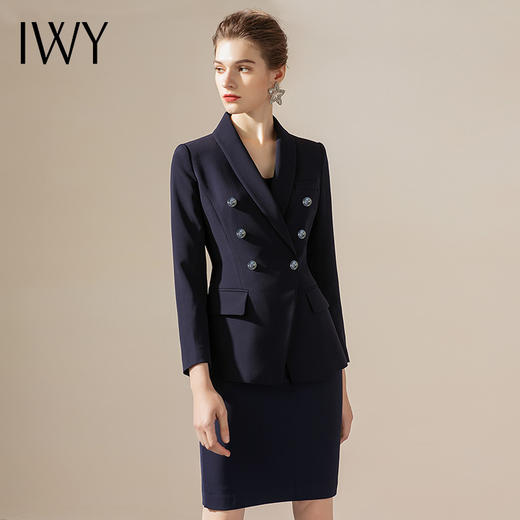 【上衣仅剩S码】IWY/藏蓝色西服西装套裙女时尚修身包臀气质名媛商务职业主持人工作服CS1150 商品图0