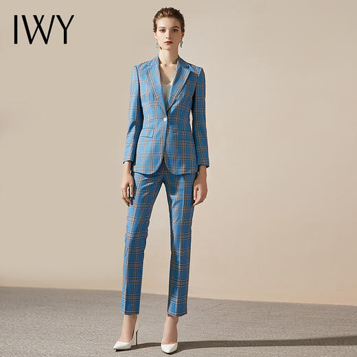 IWY/职业装西装套装女西裤修身蓝色西服高端气质时尚OL正装203185C1+203185P1 商品图1