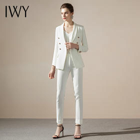 IWY/白色典雅西服西装套装女时尚修身双排扣气质名媛职业商务通勤正装CP1150