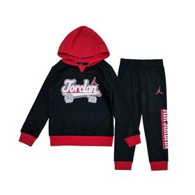 JORDAN乔丹童装春新连帽套头卫衣+松紧腰针织裤套装JD2112035