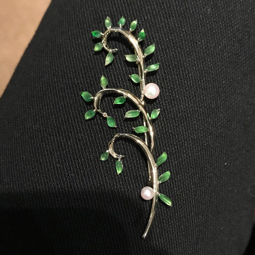 【珝设计】蔓 珍珠翡翠胸针 商品图0