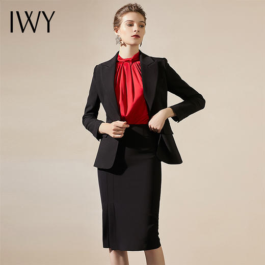 IWY/黑色时尚简约西装套装修身气质名媛商务职业正装套裙女上班工作服C345+203100B1+193078S2 商品图2