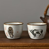 「景德镇汝瓷开片手绘五牛图品茗杯」矾红牛转钱坤缸杯大号主人杯茶杯 商品缩略图0