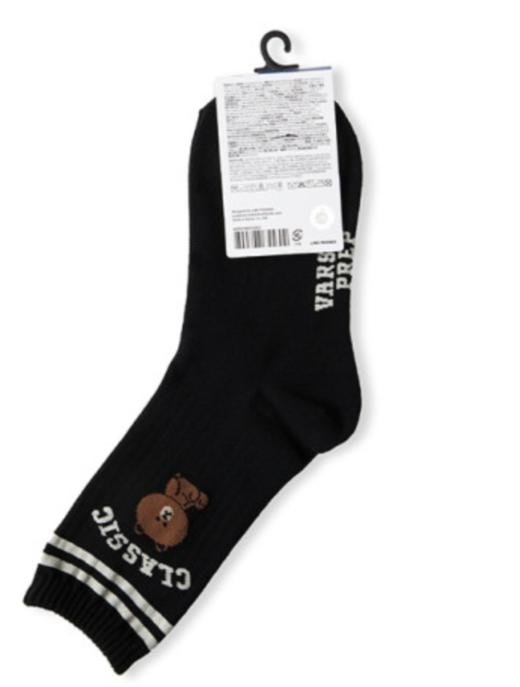 韩国 可爱 Line Friends 布朗大学经典黑色中筒袜JPY带授权招加盟代理 商品图1