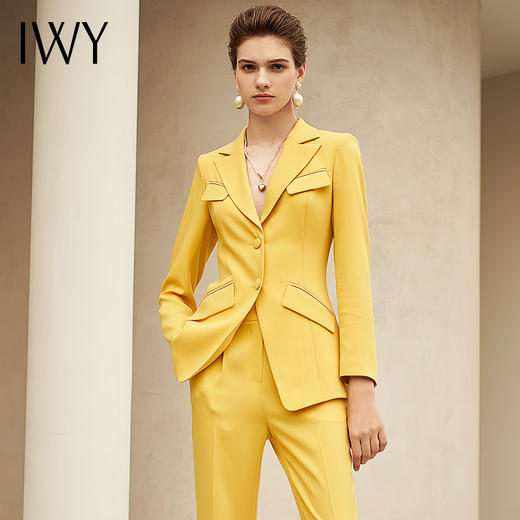 IWY/新品高端时尚洋气黄色西装套装女气质名媛总裁西服职业套裤211007C1+P1 商品图0